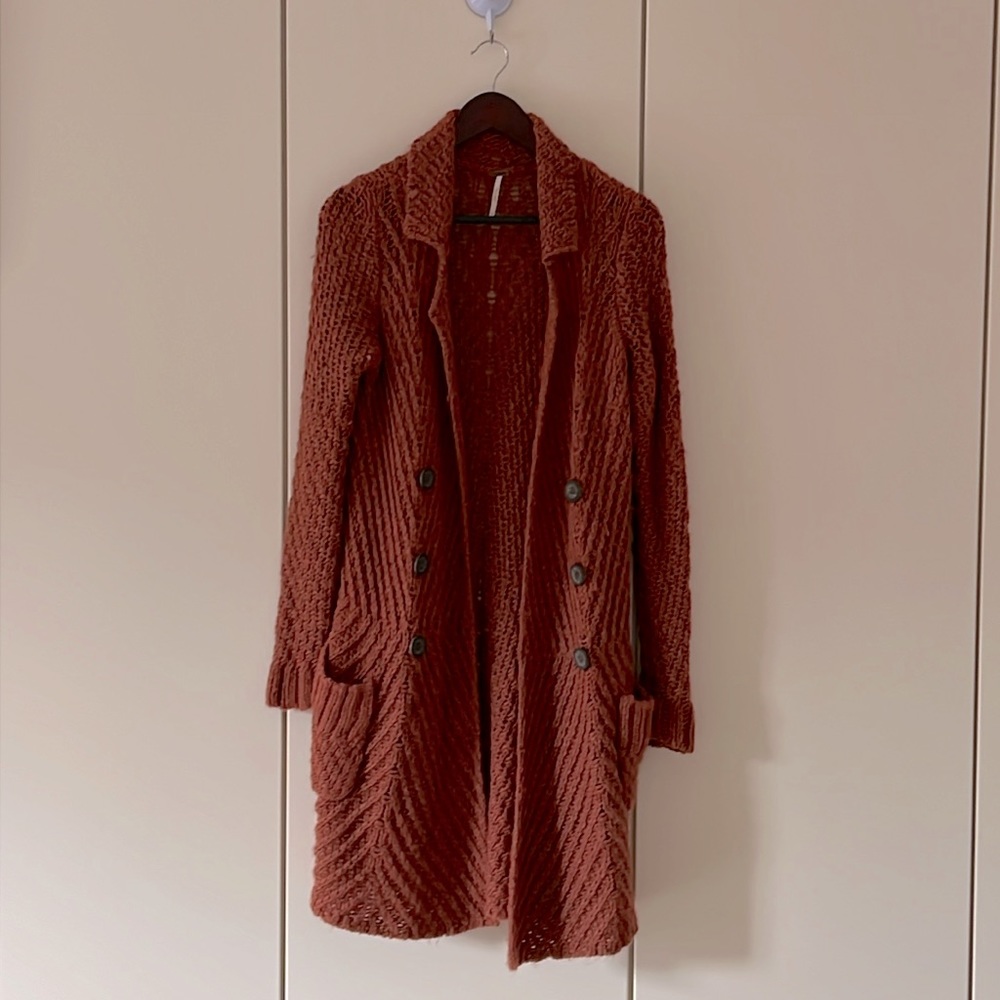 Free People orange mid length cardigan